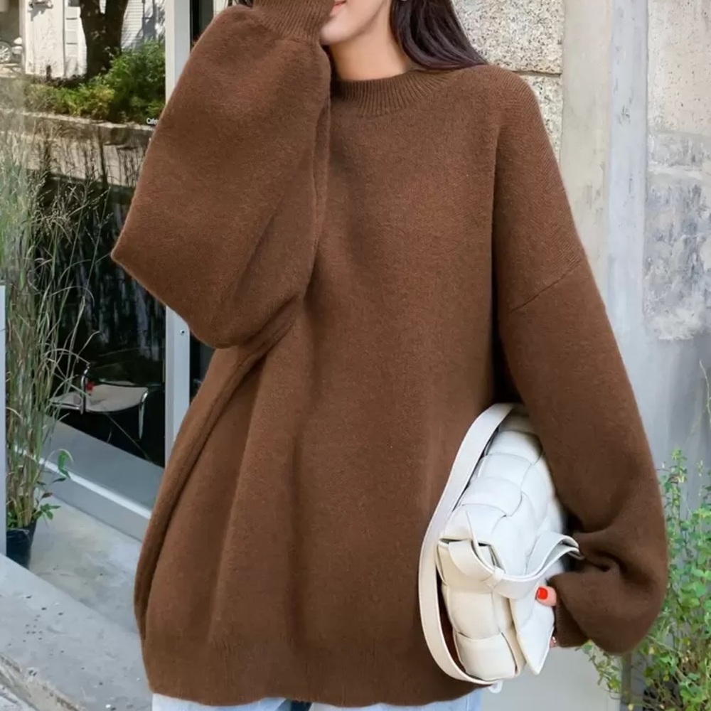 DAZY Solid Drop Shoulder Ribbed Knit Oversized Sweater